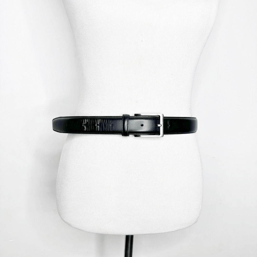 PENGUIN Black LEATHER Dress belt smooth silver hardware HN32051 Men's 32